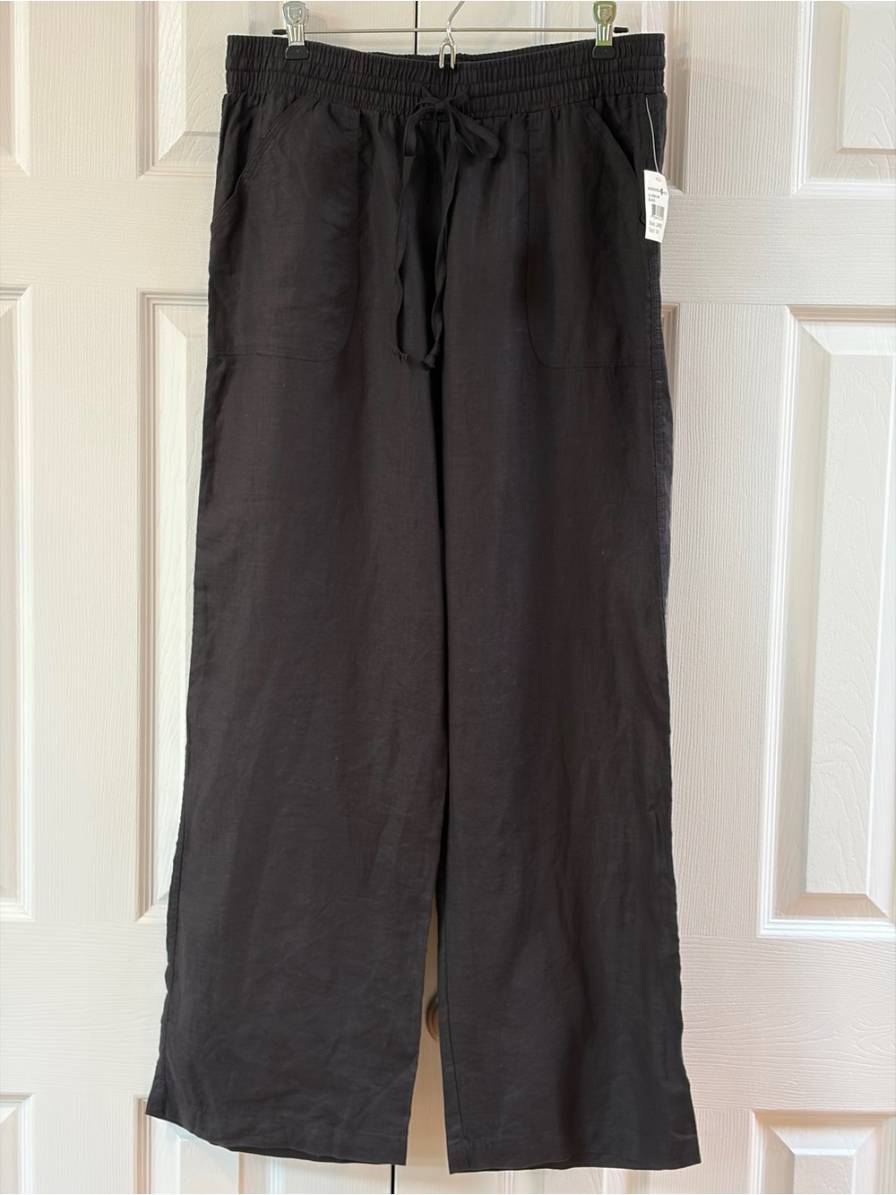 Allen Allen Black Linen Wide Leg Pants with Pockets Size L